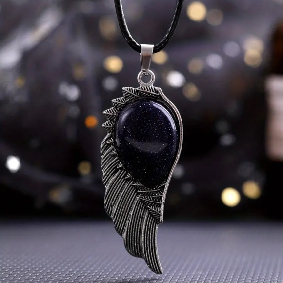 Angel Wing Natural Stone Crystal Gemstone Pendant Necklace - Picture 10 of 14